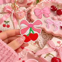 9Pcs Coquette Cute Pink Bowknot Embroidered Patches, Iron On Very Demure Meme Patch, Cherry Bow Appliques For Jacket Backpack Hat DIY Craft - Multicolor - View 4