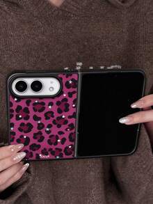 Y2K Cute Leopard Pattern Star Fold Phone Case Compatible With IPhone Duo 18 Fold Cases Lovely Shockproof Back Cover Shell ﻿ - Magenta Leopard Print Stars - View 2