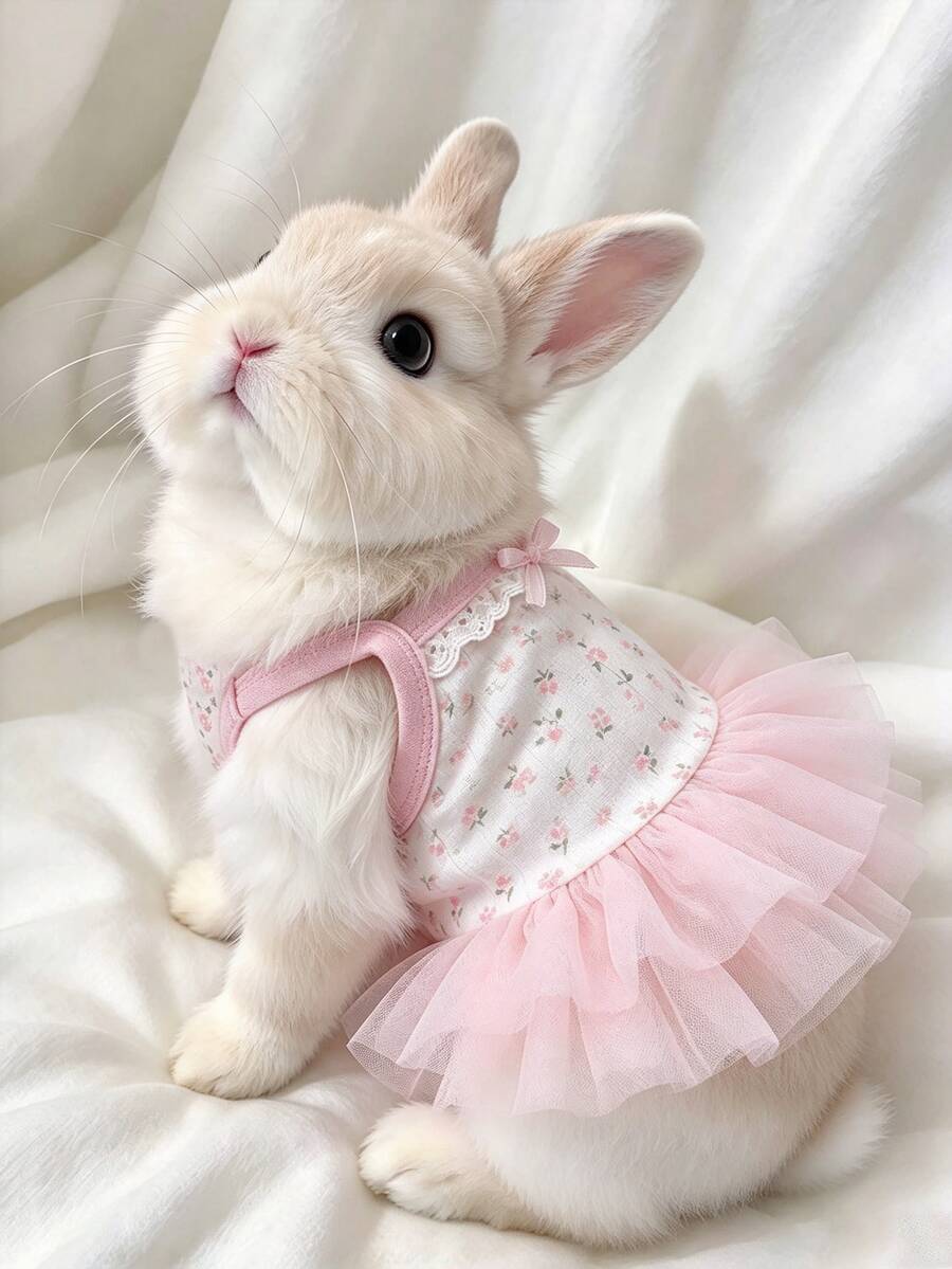 1pc Pink Floral Tutu Rabbit Costume, Cute Pet Outfit For Small And Medium Dogs, Birthday Party Holiday Dress Up, Dog Clothes, Valentine's Day, Halloween - Multicolor - View 1