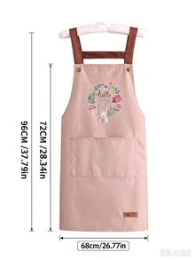 1pc Waterproof Fabric Adjustable Strap Apron, Large Pocket Cute Rabbit Pattern Design, Perfect For Kitchen Cooking, Coffee And Baking, Outdoor Picnic BBQ, Barber, Florist, Farm Cleaning And Other Protective Wear, Durable And Easy To Clean - Little Rabbit - View 4