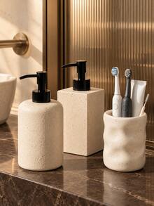 Neutral Speckled Wabi Sabi Bathroom Accessory Set, Textured Soap Dispenser And Toothbrush Holder, Modern Minimalist Vanity Countertop Decor For Bathroom Organization - Multicolor - View 4