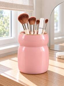 1pc Gold Rim Makeup Brush Holder, Glossy Curved Makeup Brush Organizer Cup, Decorative Makeup Brush Storage For Vanity Table, Dressing Table And Beauty Corner - Multicolor - View 4