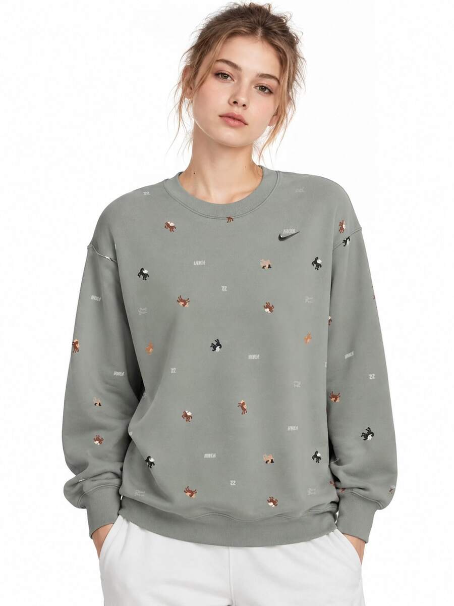Nike New Women's Comfortable Loose Crew Neck Casual Outdoor Sports Sweatshirt - Grey - View 1