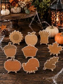 1 Set Autumn Mini Stand Signs, Vintage Style Autumn Harvest Standing Sign Set With Pumpkin, Turkey, Maple Leaf Patterns, Suitable For Tiered Tray, Dining Table, Party Decor, Dessert Table, Buffet Table, Indoor Holiday Decoration, Gift - A - View 9