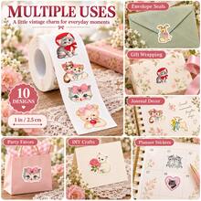 500pcs American Vintage Cute Animal Roll Stickers, 1 Inch Shaped, 10 ...