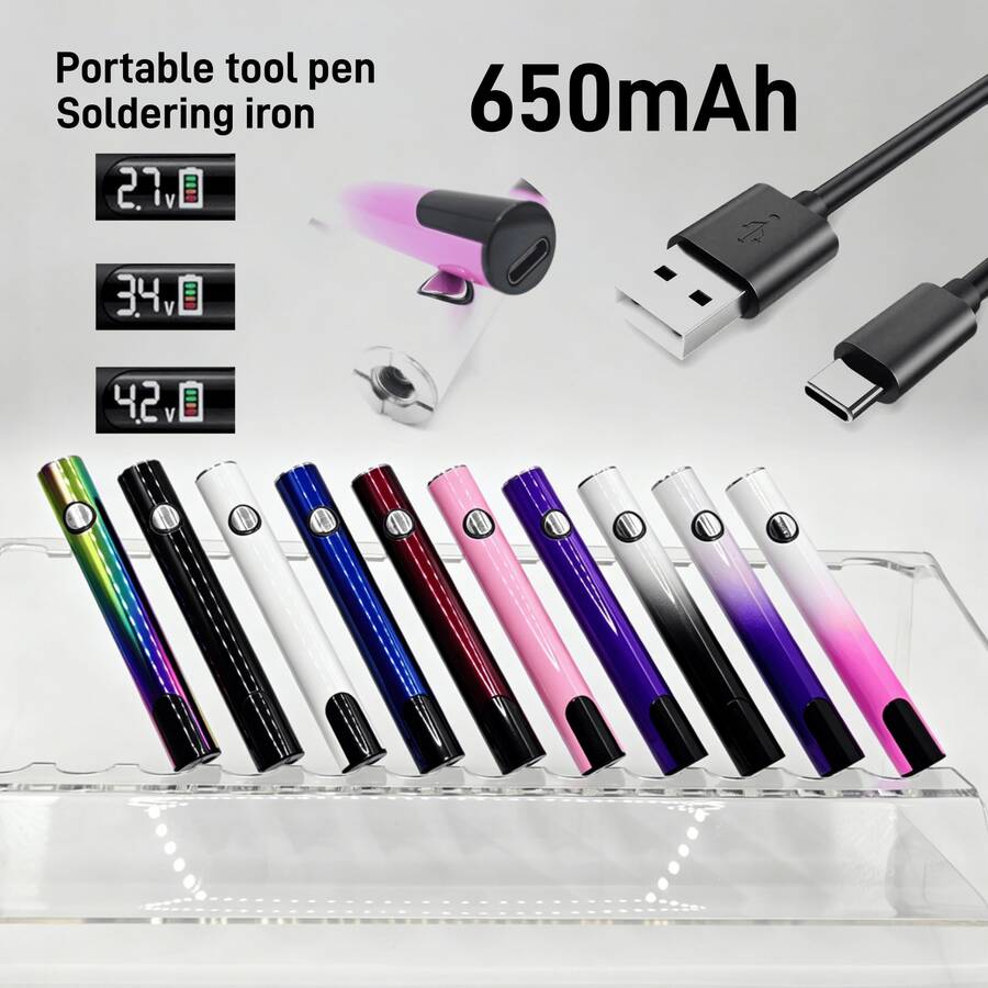 510 Thread Battery Soldering Iron, 650mAh High Capacity Battery, Digital Display, USB-C Charging Port, Adjustable Voltage And Portable Design, Suitable For DIY And Repair Welding Outdoor And Indoor, Without Soldering Tip