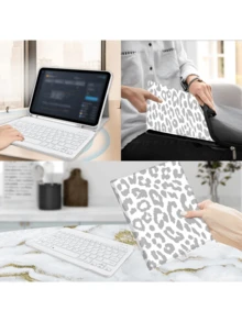 黑色乳牛鍵盤保護殼，相容於 Galaxy Tab、Pad SE，附可拆卸式無線藍牙鍵盤與筆架（不含筆），輕薄輕量支架保護套 - 查看 5