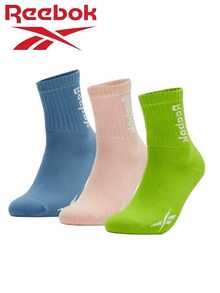 Reebok Minimalist Solid Color Vertical Stripe Mid-Calf Socks 3 Pairs Pack, High Elasticity, Skin-Friendly, Breathable, Daily Commute, Casual, Sports, Basic Socks - Pink Blue Green - View 8