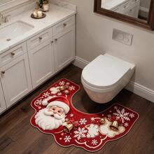 1pc, Washable Non-Slip Christmas U-Shaped Velvet Rug, Soft Non-Slip Mat, Machine Washable, U-Shaped Design, Novel And Practical, Suitable For Bathroom Toilet Side, Bathroom Entrance And Other Living Scenes, Perfectly Matches Christmas Home Decor, Great Christmas Gift, Rugs, Carpet, Christmas Rug, Christmas Gift/Decor, Pink Area Rug, Pink Area Rug, Pink Rug, Rugs Living Room, Carpet Living Room, Kitchen Mat, Hallway Runner, - Multicolor - View 2
