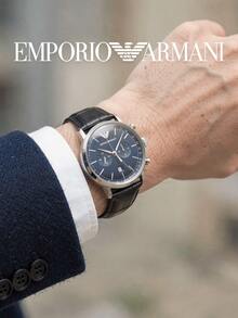 Emporio Armani AR11105 Men Business Chronograph Wristwatch,Tachymeter Scale,Multi‑Sub‑Dial,Eagle Logo,Luxury Embossed Strap - Black - View 3