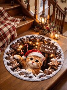 1PC Christmas Element Decorative Rug, Santa Claus, Christmas Tree, Christmas Stocking Shaped Decorative Rug, Floor Mat, Cradle Mat, Suitable For Living Room, Bedroom, Study, Warm Home Decor Atmosphere Rug, Gentle New Style, Fresh And Healing Style, Suitable For Cream Style Bedroom, Girl Style Bedside Area And Other Bedroom Decoration Scenes, Small Rug, Rug, Home Decor, Living Room Rug, Living Room Small Rug, Bedroom Rug, Living Room Home Decor, Outdoor Rug, Washable Rug - Multicolor - View 3