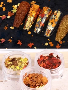 3-Color Round Box Of Maple Leaf Nail Glitter, Three Boxes Of Autumn Holographic Gold Leaf Embellishments, DIY Autumn Nail Art Decoration Accessories - Multicolor - View 1