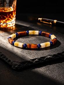 Natural Obsidian Bracelet With Long Rectangular Beads, Minimalist Business Style Unisex Stackable Jewelry, Ideal Gift For Men & Women - Multicolor - View 1