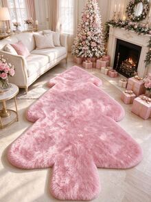 1pc Light Pink Christmas Tree Design Long Plush Rug, Hand-Cut With 1-5cm Error, Decorative Carpet, Bedroom Decor, Small Rug, Carpet, Home Decor, Living Room Rug, Living Room Small Rug, Bedroom Carpet, Living Room Home Decor, Outdoor Rug, Washable Carpet - A - View 3