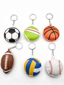 New Sports Style DIY Handmade Sports Series PU Padded Ball Keychain 1pc Baseball Volleyball Basketball Football Rugby Tennis Key Pendant Anti-Lost Creative Gift For Lovers Friends Girlfriend Holiday Souvenir Phone Car Accessories Key Ring - Multicolor - View 2