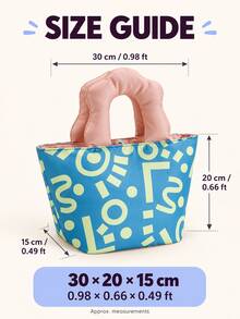 Lunch Bag Bento Box Insulated Tote, Women's Work Lunch Bag, Portable Meal Box Storage Bag, Colorful Graffiti Smiling Face And Abstract Geometric Print, Multiple Color Options, Wavy Thick Soft Handle, Trapezoid Body, Wide Mouth Design, Snap Closure, Silver Lining Easy To Clean, Reusable, Can Store Lunch Box, Water Bottle, Utensil Box And Napkins, Suitable For Office Dining, Daily Commute - Multicolor - View 4