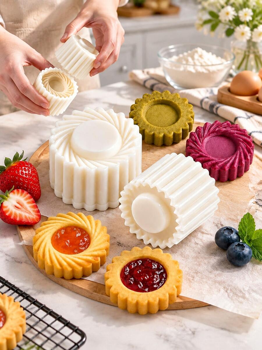 3D Petal Cookie Mold, Press-Style DIY Jam & Butter Filled Cookie Cutter, Yellow Pear & Pineapple Dessert Embossing Mold