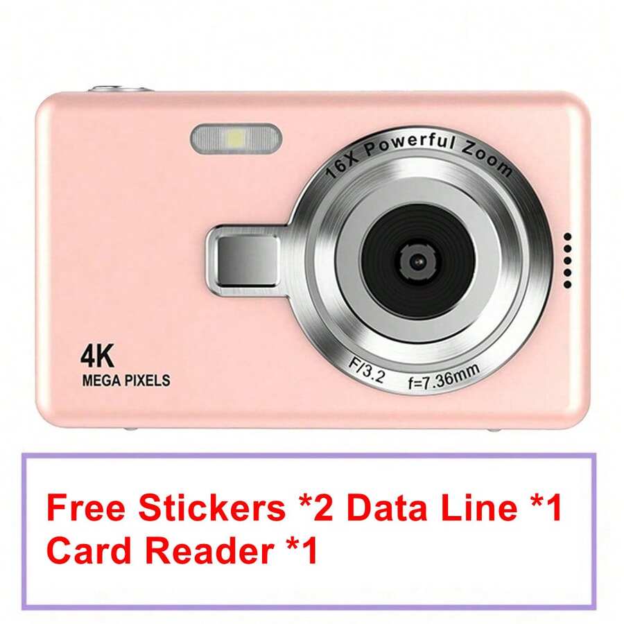 4K 50MP Vlog Camera With 16X Optical Zoom, Auto Focus, Image Stabilization, Suitable For Teenagers, Adults & Beginners, Portable Compact Digital Camera, Home Photography, Gift Card Reader (Pink)
