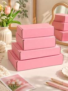3pcs Pink Shipping Boxes, Packaging Materials, Carton Boxes, Corrugated Cardboard Boxes, Postal Paper Boxes, Gift Boxes, Corrugated Paper Boxes, Express Boxes, Packing Boxes Back To School - A - View 1