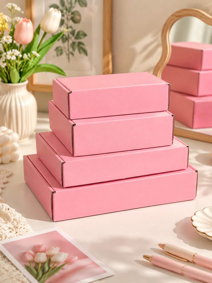 3pcs Pink Shipping Boxes, Packaging Materials, Carton Boxes, Corrugated Cardboard Boxes, Postal Paper Boxes, Gift Boxes, Corrugated Paper Boxes, Express Boxes, Packing Boxes Back To School - A - View 1