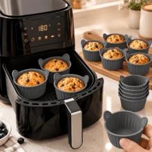 8PCS Double Handle Anti-Scald Silicone Air Fryer Cups, Reusable, Non-Stick, Even Heating, Easy Release, With Striped Texture Design, Suitable For Cakes, Egg Tarts, Fried Eggs, Meat Patties, Compatible With Most Air Fryers, Ovens, Steamers, Double Handle Design For Easy Handling And Anti-Scald, Soft And Stackable Storage, Easy To Clean, Home Baking Small Molds, Breakfast And Baby Food Making Tools, Multifunctional Baking Accessories For Home Kitchen - View 7