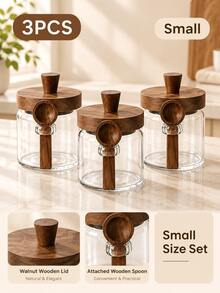 1PC Glass Storage Jar With Wooden Lid, Clear Coffee Bean Tea Sugar Container, Optional Spoon & 3 Size Choices, Decorative Kitchen Countertop Pantry Coffee Bar Organizer, Thanksgiving Kitchen Prep, Holiday Home Essentials - Clear - View 13