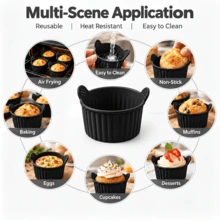 8PCS Double Handle Anti-Scald Silicone Air Fryer Cups, Reusable, Non-Stick, Even Heating, Easy Release, With Striped Texture Design, Suitable For Cakes, Egg Tarts, Fried Eggs, Meat Patties, Compatible With Most Air Fryers, Ovens, Steamers, Double Handle Design For Easy Handling And Anti-Scald, Soft And Stackable Storage, Easy To Clean, Home Baking Small Molds, Breakfast And Baby Food Making Tools, Multifunctional Baking Accessories For Home Kitchen - View 12