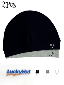 1/2/3pcs Smiling Face Print Skull Cap, Breathable Helmet Liner Knit Hat For Sports Cycling, Casual Y2K Street Style Hip Hop Loose Headwear - SMILE - View 10