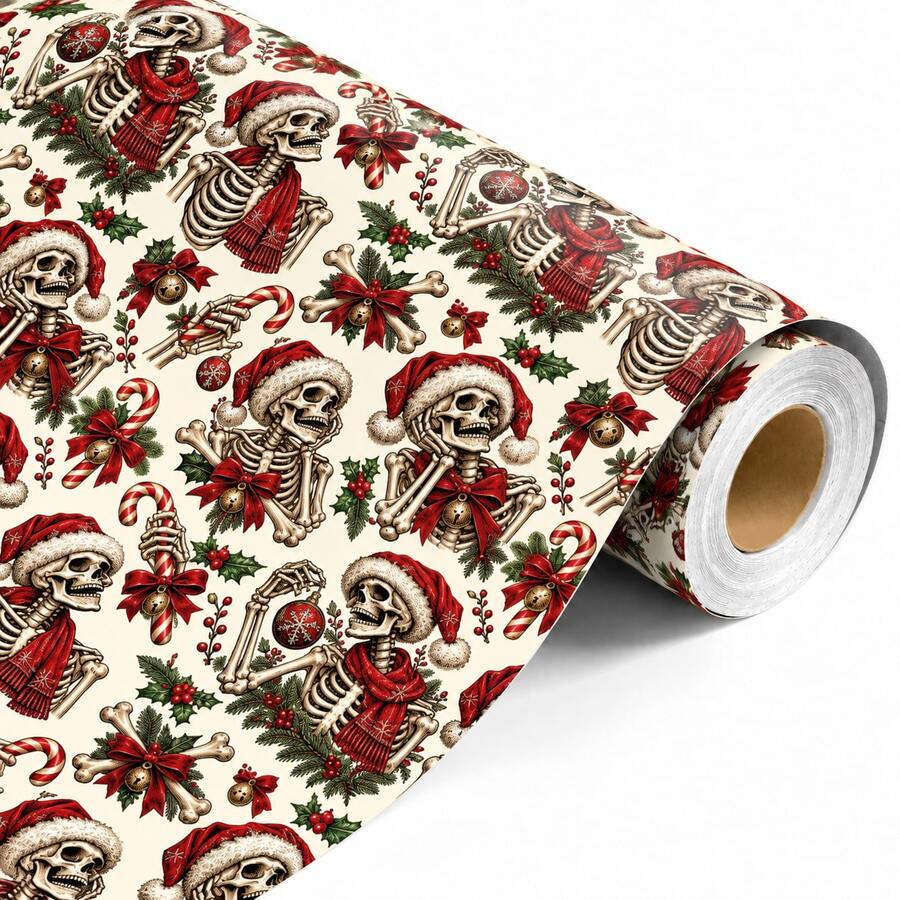 1ROII Skull Christmas Wrapping Paper Roll, Red And Green Skull Print ...