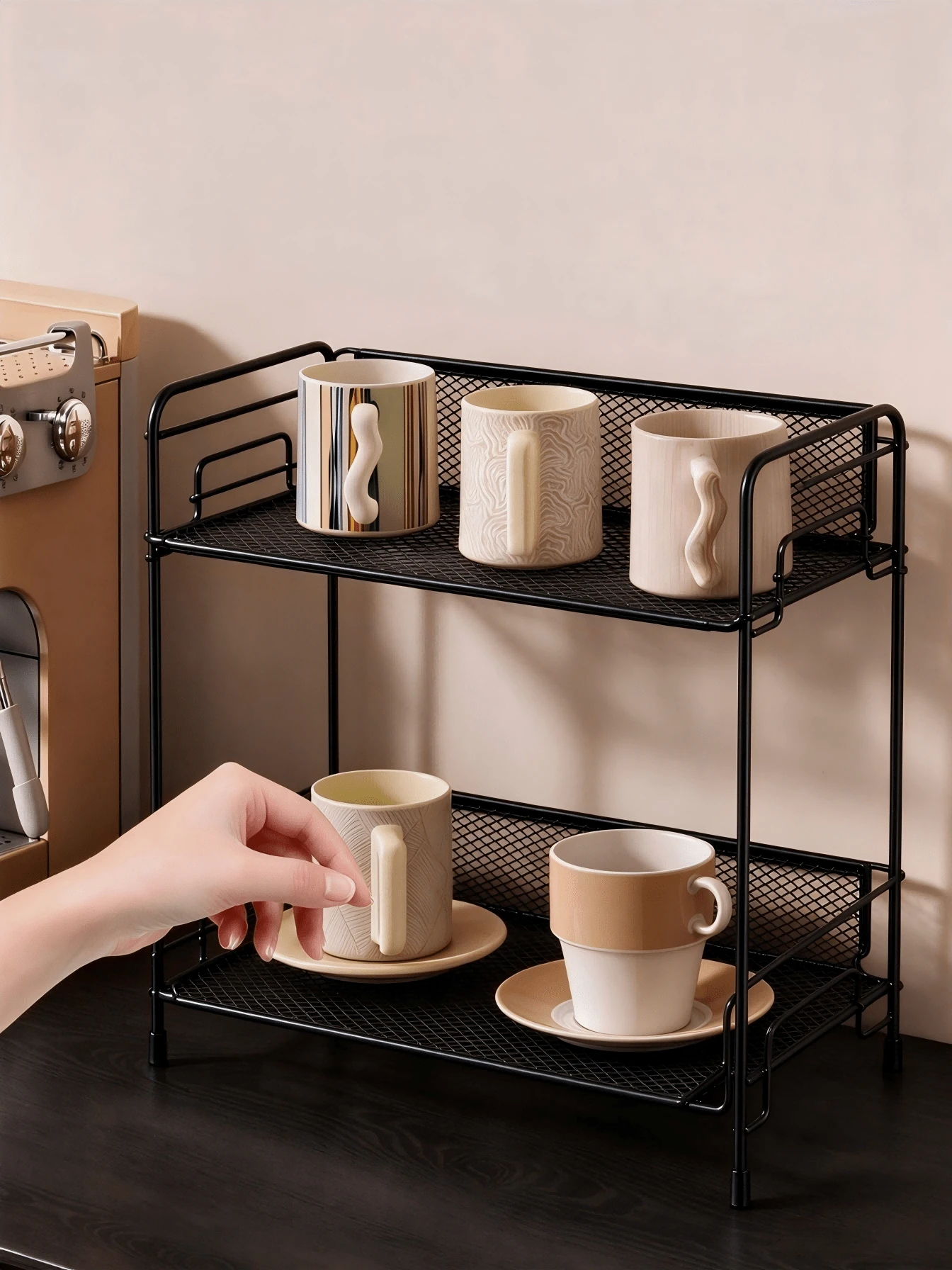 Two-Tier Countertop Organizer With Ventilated Mesh. Sturdy, Multi-Compartment Storage For Cosmetics & Sundries. Minimalist Black-White, Fits Vanity, Desk & Kitchen. - Multicolor - View 1