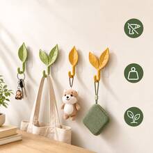 Creative Leaf-Shaped No-Drill Adhesive Wall Hooks, Cute Decorative Key Hooks For Home Kitchen Wall - Multicolor - View 4