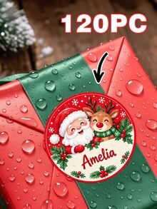 Personalized Christmas Name Stickers-Custom Round Labels Featuring Santa Claus And Reindeer. These Self-Adhesive Holiday Gift Tags Are Perfect For Christmas Gift Wrapping, Gift Bags, "Secret Santa" Exchanges, And Party Favors. - Multicolor - View 9