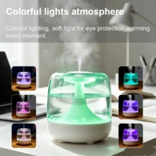 桌上型迷你加濕器，7色夜燈，650ml容量，便攜時尚透明機身，2種出霧模式：持續與間歇，適用於臥室、書房和辦公室，冬季乾燥必備 - 彩色 - 查看 3