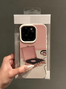 1件白色耳機粉色唱片帶個性化極簡全包覆TPU防震手機殼，適用Apple 18 17 16 15 14 13 12 11 Pro Max保護殼，兼容三星系列 - 彩色 - 查看 4