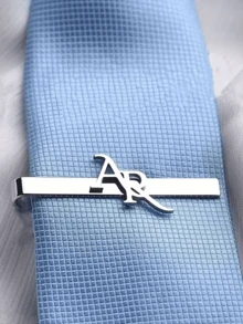 1pc Custom Name Initial Tie Clip - Personalized Stainless Steel Fashionable Business Men's Suit Accessory,For Father, Husband, Boyfriend - Wedding - As Shown - View 5