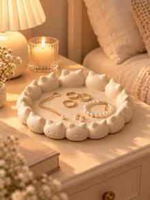 1pc Cute Cat Jewelry Storage Tray, Exquisite Round Jewelry Dish, Suitable For Rings, Earrings, Necklaces, Bracelets And Small Accessories, Bedroom Bedside Table, Vanity And Desktop Decor Storage, Wedding Bridesmaid Gift, Room Decoration Gift - Multicolor - View 2
