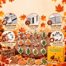 4/7/12pcs Thanksgiving/Autumn Theme Stainless Steel Cookie Cutter Set: Includes Turkey, Pumpkin, Acorn, Squirrel, Oak Leaf Shapes. Suitable For Home Baking, Tools For Making Frosted Cookies And Decorating Cakes. - View 5