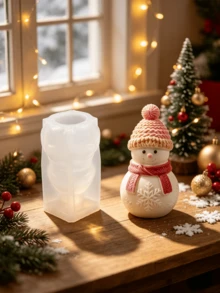 新款聖誕雪花聖誕樹無臉小矮人香氛蠟燭矽膠模具 3D DIY 聖誕擁抱樹老翁石膏家居裝飾模具 - A-白色 - 查看 1
