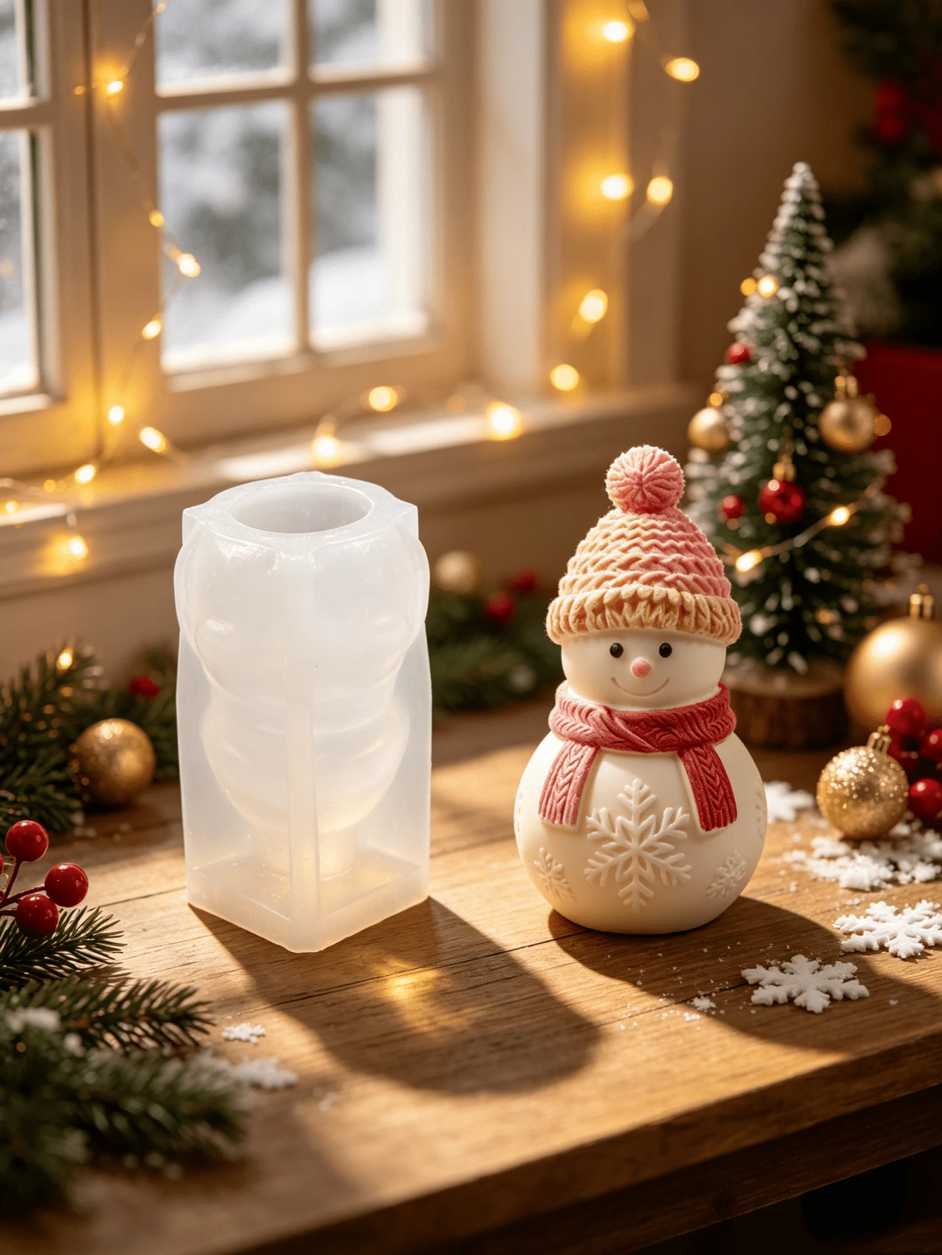 新款聖誕雪花聖誕樹無臉小矮人香氛蠟燭矽膠模具 3D DIY 聖誕擁抱樹老翁石膏家居裝飾模具 - A-白色 - 查看 1