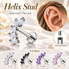 SENLANSP 1PC G23 Titanium Alloy Inlaid Synthetic Zirconia Cartilage Spiral Ear Stud - 16G Internal Thread Lip Piercing Jewelry - Elegant & Glamorous Style Suitable For Women's Daily Wear, Party, And Gifting - 1pc - View 1