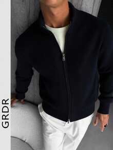 GRDR Men's Casual Long Sleeve Zip-Up Cardigan Sweater, Versatile For Daily Wear - Black - View 2