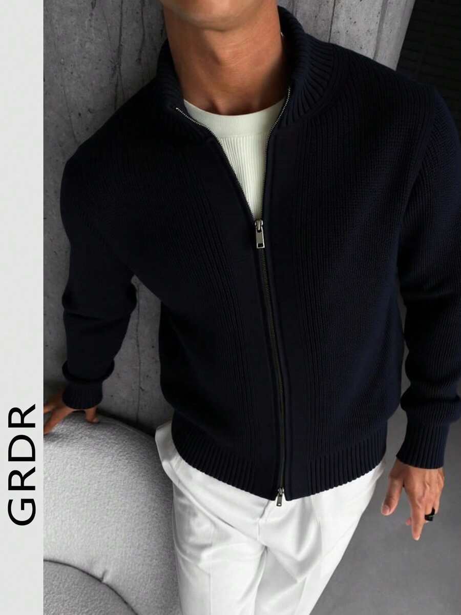 GRDR Men's Casual Long Sleeve Zip-Up Cardigan Sweater, Versatile For Daily Wear