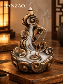 1pc Cloud Backflow Incense Burner, 3 Colors Available, Resin Incense Holder, Suitable For Cone Incense And Stick Incense, Zen Tea Table Home Decor Ornament - Auspicious Cloud Incense Burner - View 9