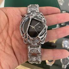 1pc Silver Hollow Twisted Rhinestone Watch, Irregular Minimalist Dial, Metal Strap, Punk Style, Y2K, Calendar, Quartz Watch - one-size - View 10