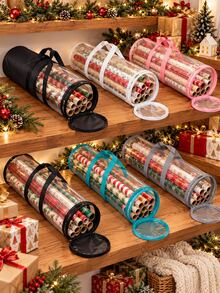 1pc Christmas Wrapping Paper Storage Bag, Waterproof Oxford Fabric Gift Wrapping Storage Bag, Foldable Round Gift Wrapping Roll Storage Box With Transparent Window And Handle, Christmas Gift Decoration Holiday Gift Wrapping Storage Box - Half Black - View 2