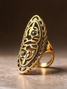 1pc Vintage Silver-Tone Hollow Carved Luxury Ring, Available In 4 Colors - Antique Silver - View 9