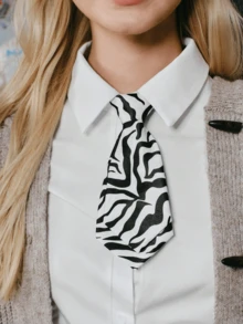 Popjeli 1pc Leopard And Stripe Double-Layer Small Necktie, Suitable For Casual And Street Style For Dress For Christmas Decor - Multicolor - View 2
