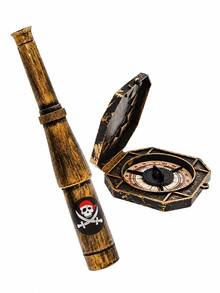 2pcs Pirate Costume Accessories, Vintage Telescope And Compass, Plastic Pirate Props, Suitable For Halloween Cosplay, Treasure Hunt Games, Theme Parties - Multicolor - View 1