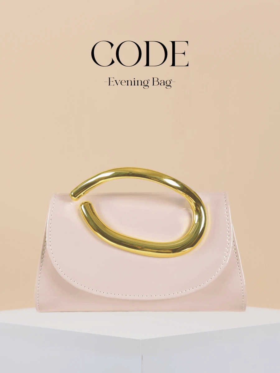 Apricot High-Gloss Mirror Evening Clutch Bag, Luxury Large Metal Ring Design Party Handbag For Women - Apricot - View 1