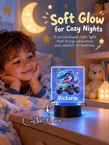 1pc Customized Name Dinosaur Night Light, Personalized LED Bedside Lamp, Dinosaur Truck Design, Bedroom, Nursery, Desk Decor, Birthday Christmas Baby Shower Gift For Boys, Girls And Teens - Multicolor - View 7